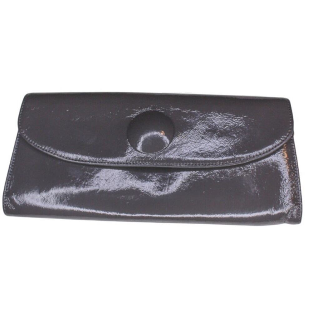 HOBO International Clutch Purse Charcoal Gray Shiny Leather Classic